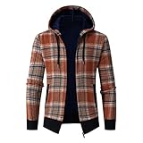 Strickjacke Feinstrick Herren Mit Kapuze Gefüttert Fleece Winter Jacke Warm Kariert Langarm Shirts Cardigan Strickpullover mit Reißverschluss Outdoor Männer Kapuzenjacke Übergangsjacke W