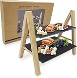 Etagere Schieferplatte 2-stöckig | 32,5 x 27 x 18 cm | Geschenkbox I praktisch und modern | mehrstufige Servierplatte | Serviergestell 2 Etagen | Steinplatte Käseplatte Schiefer Platte S