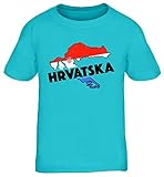 Hrvatska Croatia Fußball WM Fanfest Gruppen Kinder T-Shirt Rundhals Mädchen Jungen Land Kroatien, Größe: 134/146,türk