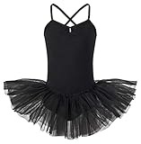 tanzmuster ® Ballettkleid Mädchen Tutu - Kim- aus weichem Baumwollstoff mit Glitzersteinen Ballett Trikot Ballettanzug in schwarz, Größe 164/170