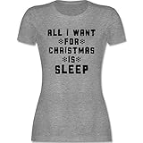 Weihnachten & Silvester - All i Want for Christmas is Sleep - L - Grau meliert - Geschenk - L191 - Tailliertes Tshirt für Damen und Frauen T-S