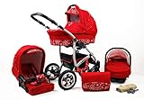 Kinderwagen Largo,3 in 1 -Set Wanne Buggy Babyschale Autositz mit Zubehör Red Flow