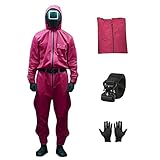 Game Cosplay Roter Overall Squid Spiel Rollenspiel Kostüm Mit Maske dreieck Handschuhe und Gürtel Unisex