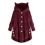 EMATOP Fleecepullover Damen Mantel Plüsch Jacke Winterjacke Lose Warm Kapuzenjacke Kuschelig Übergangsjacke Teddy Fleece Hoodies Sweatshirt Langarm Einfarbig Kapuzenpulli Wintermantel O