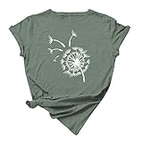 Cooll Damen-T-Shirt, süßes Sommer-T-Shirt mit Löwenzahn-Motiv, Vintage-Stil, kurze Ärmel, Rundhalsausschnitt, Grafik T-Shirt, Tank-Top, Damen-Tunika, lose, baumwolle, grün, xx