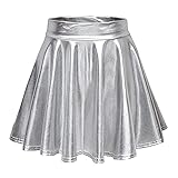 Damen Metallischer Faltenrock Wetlook Mini Skater Rock Stretch Skater Röcke Informell Mini Glocken Rock Hohe Taille Lederrock Karneval Faschingskostüme Tüllrock