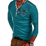 T-Shirt Herren V Ausschnitt/Quadratischer Kragen Slim Fit Shirt Herren Nummer Buchstabe Drucken Poloshirt Herren Mode Britischer Stil Langarm Shirt H