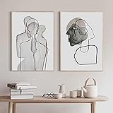 Line Wall Poster Schwarz-Weiß-Figur auf Leinwand, moderne abstrakte Malerei, minimalistische Bilder für Wohnzimmerdekoration, 70 x 100 cm, 2 Stück,