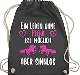Shirtracer Pferde Geschenk und Reiten Zubehör - Ein Leben ohne Pferd ist möglich aber sinnlos weiß/pink - Unisize - Dunkelgrau - turnbeutel spruch - WM110 - Turnbeutel und Stoffbeutel aus Baumw