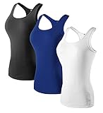 Sport Yoga Tanktops Damen Workout 3 Packs Dry Fit Kompression Running Fitness T-Shirt Schwarz Blau Weiß Tag(M)=EUR S