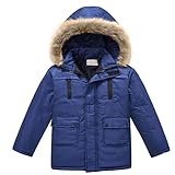 Kinder Outdoor Windjacke Unisex Einfarbig Thermofutter Primaloftjacke Skijacket mit Abnehmbare Fellkapuze, Jungen Mädchen Schneeanzug Kapuzenjacken Winddicht Kleidung für 3-12 J