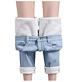 Damen Jeans High Waist Bootcut Straight Thermohose Winter Warm Gefüttert Fleece Hosen Lang Winterhose Damen Thermo Fleecehose Warm Leicht Outdoor Sp