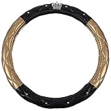 VANOLU Auto Lenkrad Bezug Universell Kristall Krone Pu Leder Lenkrad Bezug 15 Zoll Schwarz & G