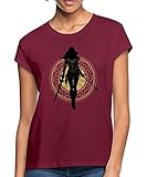 Spreadshirt Warner Bros Wonder Woman Umriss Mit Waffen Frauen Oversize T-Shirt, S, Bordeaux