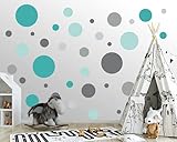 100 Stück Wandtattoo Dots für Kinderzimmer - Wandsticker Set - Pastell Farben für Baby zum Kleben Wandaufkleber Sticker Erstausstattung - Wandfolie Kreise zum Kleben Pastell Minze Grau aus D