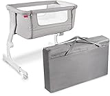 Moby-System Zustellbett Closer 2, 2in1 Baby Reisebett für Babys bis 8 Monate, Babybett mit weicher Matratze, Kinderbett mit Rollen, Faltbare Seitenwand für Zuhause und Unterwegs, Hellg