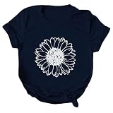 SSLLH Damen T-Shirt Sommer Kurzarm Oberteile Vintage Druck Tshirt Rundhals Ausschnitt Basic Shirt Hemdbluse für Frauen Casual Regular Fit Sweatshirt Teenager Mädchen Crew Neck Kurzarmshirt Tee Top