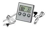 Digitales Grill Backofenthermometer Innen Digital Fleischthermometer für Backen Mit Timer, Alarm, Edelstahlsonden, Temperaturmessbereich -50°C~300°C (Silber)