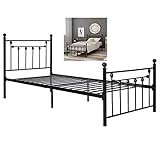 Jugendbett Metallbett 90x200 cm Schwarz Einzelbett Metallbett Mit Lattenrost Bettgestell mit Kopfteil Desig Modern Bettrahmen Metallb