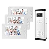 uoweky 7 Zoll Video-Türsprechanlage, Farbe kabelgebunden, Infrarot-Türsystem, Nachtsichtkamera + Innenmonitor für 2/3 Wohnungen (3 Monitore)