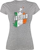 Länder Fahnen und Flaggen - Ireland Umriss Vintage - XXL - Grau meliert - Vintage - L191 - Tailliertes Tshirt für Damen und Frauen T-S