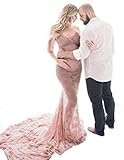 FEOYA Umstandskleid Fotoshooting Rosa Damen Babybauch Shooting Schwangerschaftskleider Fotoshooting Off Shoulder C