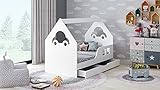 BDW Kinderbett HOUSEBETT MIT SCHUBLADE Weiß Modernes Design mit sicheren Kanten (7, 140x70)