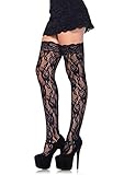 Leg Avenue 9762 - Lace Halterlose Strümpfe Mit Lace Top Schwarz Damen Dessous, Einheitsgröße (EUR 36-40)