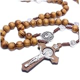 Katholische Halskette Wood Perlen Religiöse Gebet Anhänger Kreuz Charme Männer F