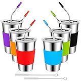 Osportfun Edelstahlbecher Kinderbecher, 6 Pack 500ml 304 Edelstahl trinkbecher mit Plastikdeckel und Strohhalmen, BPA-frei Stapelbare Metall Trinkgläser für Kinder, Erwachsene, Camping, Party, R