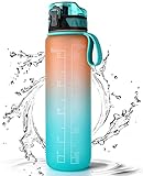 Trinkflasche 1L Sport Wasserflasche - [Trinkflasche BPA Frei] Trinkflasche mit rutschfest Gummi Grip Geeignet für Die Fahrrad, Outdoor, Schule, Gym (Orangegrün)