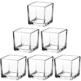 8*8*8CM Glasvase, Glaswürfel, Dekoglas Cube, Quadratischen Glasvasen Eckig Würfel Blumenvase Kerzenhalter, Perfekt als Hochzeitsdekoration 6PCS