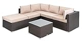 di volio Polyrattan Loungegarnitur Imperia - Lounge Set für Garten und Terrasse mit Eck-Sofa & Tisch - Gartenmöbel-Set in Rattan-Optik, inkl Zwei Fleecedecken und Wetterschutzplane (Braun)