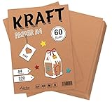 ABSOFINE 60 Blätter Kraftpapier DIN A4 Kraftkarton 320g/m² Hochwertige Qualität Naturkarton Bastelpapier zum Drucken, Kartonpapier Basteln für Vintage Hochzeit Geschenke Etik