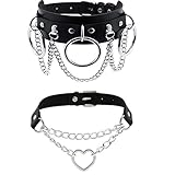 Choker Gothic, 2 Stück PU Leder Punk Rock Choker Metall Ring Halsband Nieten Chokerkragen Halskette Verstellb