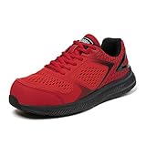 PAMRAY Sicherheitsschuhe Herren Arbeitsschuhe Herren Damen Leicht Sportlich mit Stahlkappe Rot 43