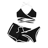 Tyoby Bikini Set Damen Triangel-Bikini-Set Wickeloptik Bikini Bademode High Waist Wickel Bikinihose Badeanzug Swimsuit Strandbikini Sexy 3-Teiliger Badeanzug V Ausschnitt Gep