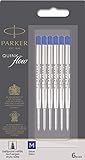PARKER QUINKflow-Kugelschreiberminen, Mittlere Schreibspitze, Blau, Vorteilspackung mit 6 Stück