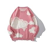 Scbolai Rundhals-Halswolke Dreidimensionale Jacquard-Pullover-Pullover lose faul-Stil-äußere Tragen-Hochschule-Stil-Paar-Top (Color : Pink, Size : M)