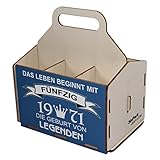 Bierträger aus Holz, Sixpack Bier, 6er Träger, Bier-Sechserträger, Biergeschenk, Geburtstag 50 Jahre, Geburtstagsgeschenk für Männer, 50 Jahre, Gravur, Druck, Holz, 50. Geburtstag, 1971, Vatertag