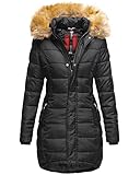 Navahoo Damen Winter Jacke Stepp Parka Mantel Winterjacke warm gefüttert Kunstpelz PAPAYA XS-XXL (M, Schwarz)