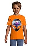 Cosmic Alien Head Nebula Space NASA Orange Colorful Kids T-Shirt 130-140cm (10year)