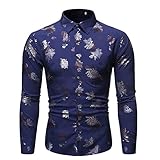 Shirt Herren Slim Fit Mode Bronzing Printing Herren Langarmshirts Frühling Und Herbst Basic Stretch Atmungsaktiv Lässige Herren Hemd C-Navy3 L