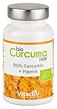 BIO Kurkuma Kapseln (60 Kapseln/nur 1 Kapsel am Tag) 95% Curcumin + Piperin für eine deutlich bessere Aufnahme von Curcuma, Nahrungsergänzungsmittel mit EU Bio-Siegel, hergestellt in D