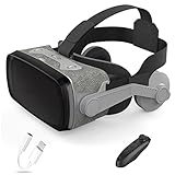 VR Brille Virtual Reality Headset 3D mit Bluetooth Controller Handy Augenschutz für 3D-VR-Filme Videospiele für Samsung S10/S9/Note10/9 Smartphone Android für IPhone 13/12/Pro/Max/11/X/8/7/6,(Size: