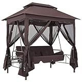vidaXL Pavillon Umwandelbare Schaukelbank Gartenschaukel mit Bettfunktion Hollywoodschaukel Hängeschaukel Gartenmöbel Liege Kaffeeb