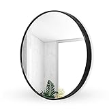 DERUKK-TY Wandspiegel, modern, rund, Glas, Badezimmerspiegel, schwarzer Metallrahmen, Rasierspiegel, HD Silberspiegel für Make-up, Flur, Schlafzimmer, Wohnzimmer (Größe: 60 cm)