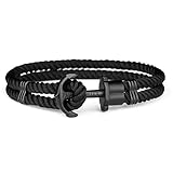 PAUL HEWITT Anker Armband PHREP - Segeltau Armband in Schwarz mit Anker Schmuck aus Edelstahl (Schwarz) in Größe XXL