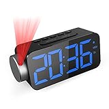 GlobaLink Projektionswecker [6.5 Zoll LED-Anzeige] Digital Wecker Projektionsuhr mit Snooze-Funktion FM Radio USB-Anschluss (Blau) und 3 Helligkeit Rote Projektion Ziffer 180° Projektionsanzeig