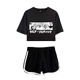 Yesgirl Hunter X Hunter T-Shirt ＋ Hosen Sets Damen Killua Eyes Hisoka Shirt Und Shorts Anime 3D Druck Sommer Tops Anzug Bauchfrei Oberteile Kurze Tank Top Kurzarm Blusen B Schwarz Schwarz S